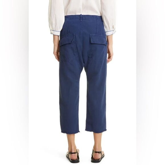 NWT Nili Lotan Luna Cotton & Linen Twill Crop Pants in Marine Blue Size 0 - Picture 2 of 6